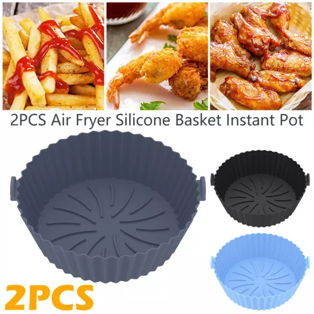 1-3 Pack Reusable Silicone Air Fryer Basket Non-Stick Round Pot Oven Baking  Tray