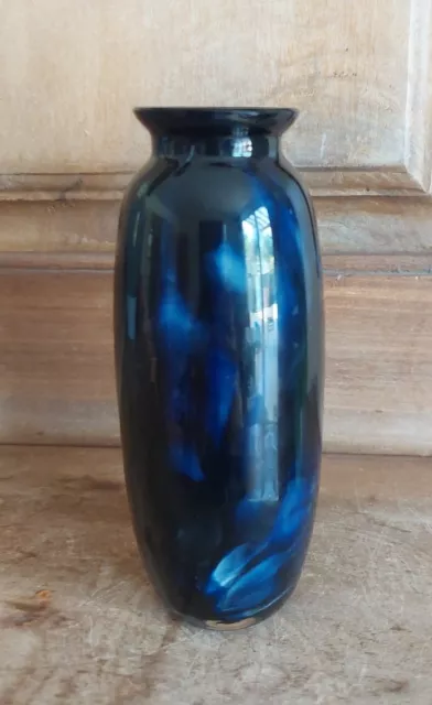 Vintage Retro Signed Royal Brierley Studio Art Glass Vase In Deep Blue 13Cm