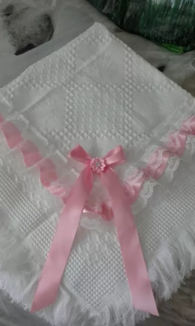 beautiful pure white/pink baby shawl **NEW** for christening of everyday use