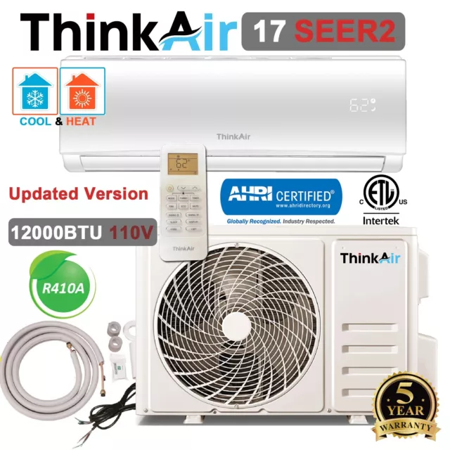 12000 BTU Mini Split 17 SEER2 Ductless Air Conditioner Heat Pump 1 Ton 110V