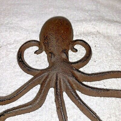 Cool Cast Iron Octopus Towel Hanger Key Hooks Rack Paperweight Nautical Decor 3