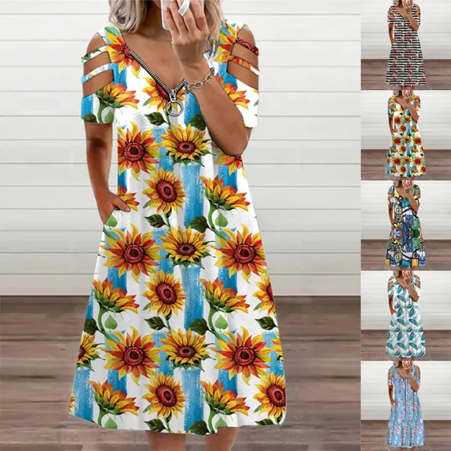 Femmes Vacances Boho Robe Robes Femmes Épaules Tombantes Été Plage Ro *