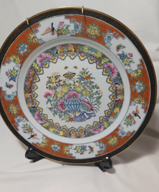 Vintage Chinese Porcelain Famille Rose Plate Hand Painted for display D26cm