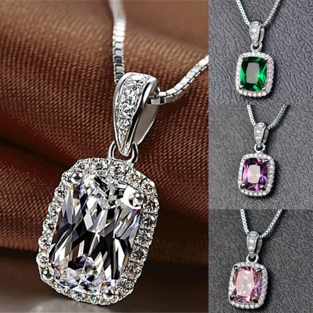 Women Elegant Wedding Necklace Pendant 925 Silver Cubic Zirconia Jewelry