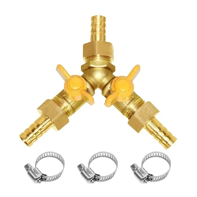1/4&quote; Hose Barb Brass 3 Way Shut Off Valve 2 Switch Y Shaped Ba...