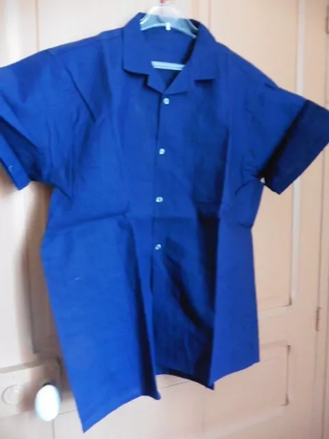 Ancienne Chemise Homme Mc Bleu De Travail Coton "Ouvrier Paysan" T3