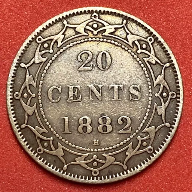 1882 H Newfoundland 20 Twenty Cents Coin - VICTORIA - Silver - FFF