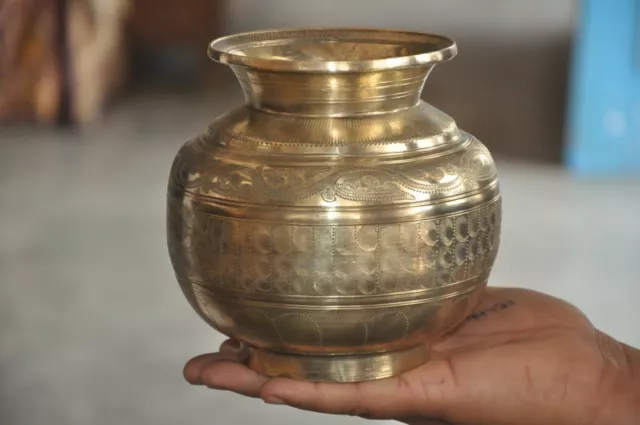 Old Brass Solid Big Engraved Unique Solid Heavy Handcrafted Water Pot