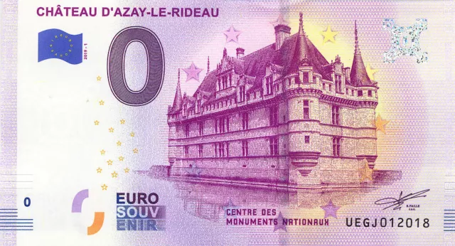 37 AZAY-LE-RIDEAU Château, 2019, Billet Euro Souvenir