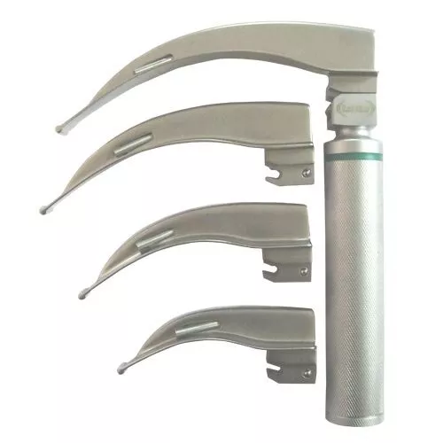 Fiber Optic Laryngoscope Mac Set of 4 BLADE & MED HANDLE ENT Anesthesia