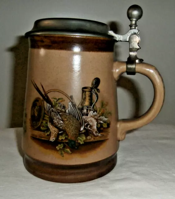 Bierkrug Bierseidel aus Keramik mit Zinndeckel & Jäger Wild Motiv