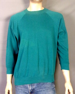 Teal Vintage 80s Onctueux Doux Mince Solide Vert Teal Raglan Vide Indie 