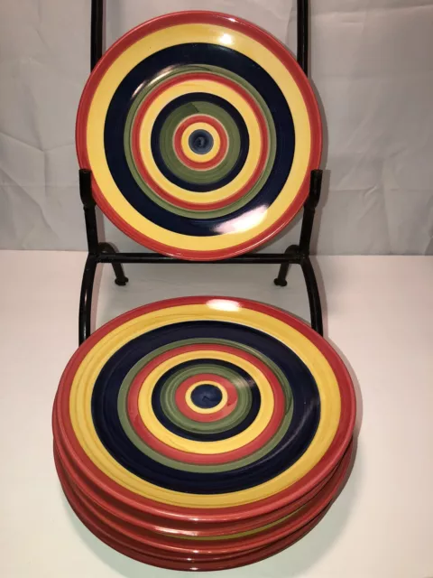 Set of 6 SWIRL Hand Painted Collection 8.5" Salad Plates Gently Used Multicolor