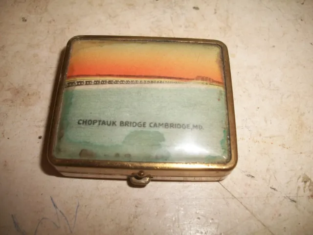 Advertising CELLULOID MIRROR & Powder Box Choptank Bridge Cambridge maryland Md