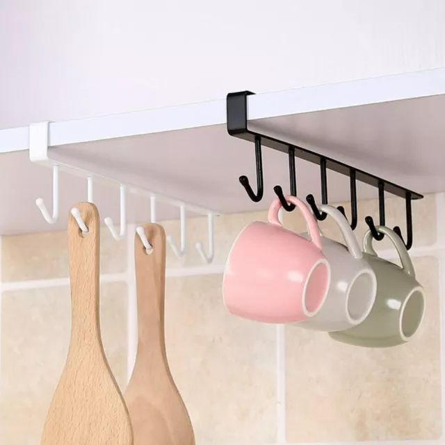 6 Hooks Storage Shelf Wardrobe Cabinet Metal Under Shelves Mug Cup Hanger UK