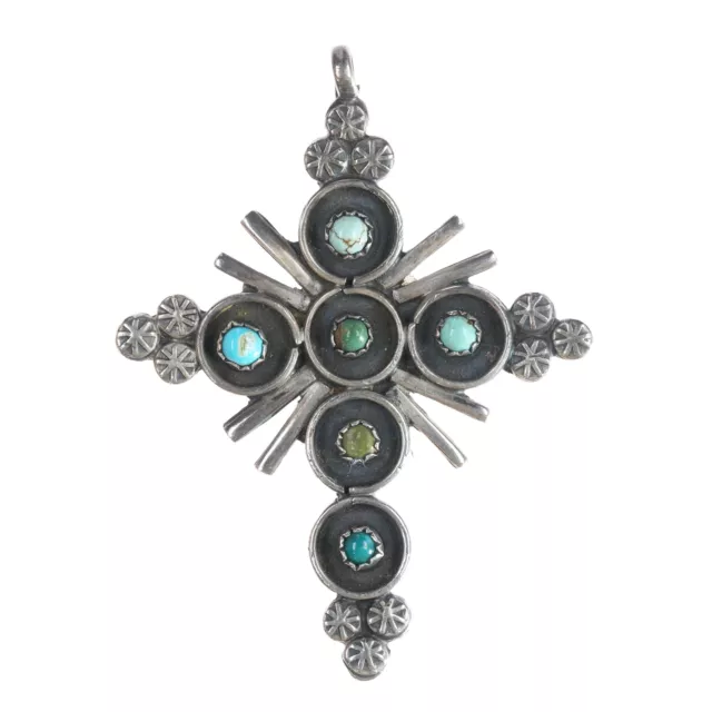 Vintage Zuni silver snake eye turquoise cross pendant