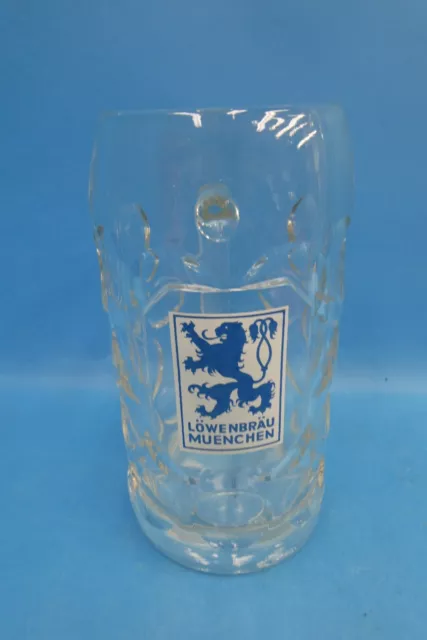 Lowenbrau Muenchen Made in West Germany Glass Dimpled Large Beer Mug