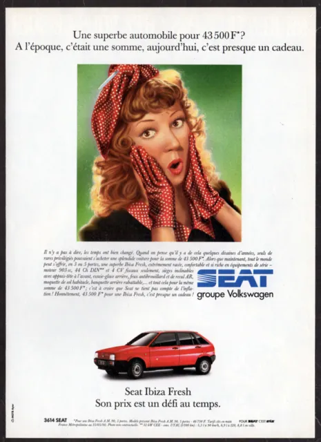 1990 SEAT Ibiza Fresh Vintage Original Print AD | Red car photo 1950's lady art