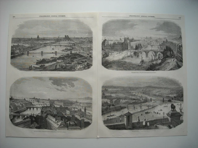 Gravure 1846. Les Quais De Paris. Port De Bercy. Vue De Notre-Dame. Palais Quai.