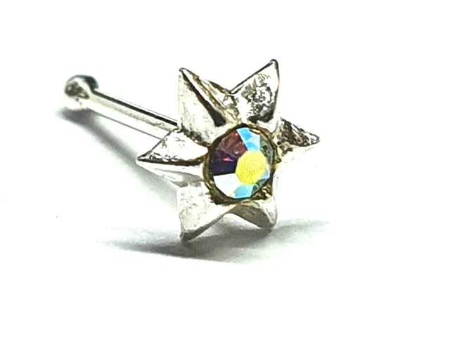 Star Sun Nose Stud AB CZ Cubic Zirconia 22 g (0,6 mm) Extremo de bola de...