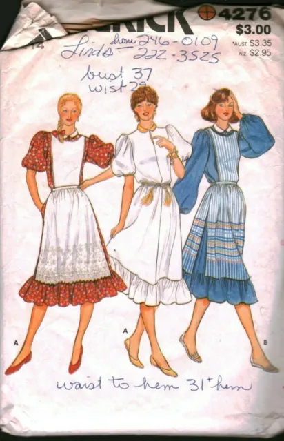 4276 Butterick SEWING Pattern Misses Loose Fitting Pullover Dress Pinafore OOP
