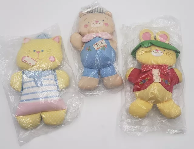 Vintage House Of Hatten Set of 3 Handheld Baby Rattle Cloth Plush Toy New in Pkg