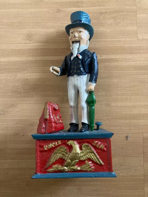 UNCLE SAM Spardose Gusseisen Sparbüchse mit Funktion, Sammlerstück Vintage