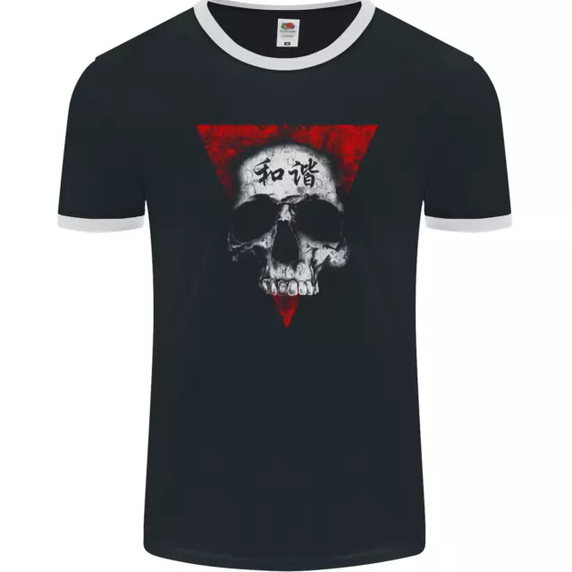 Maglietta Peace Harmony Skull Gothic Biker Moto Uomo Ringer FotoL