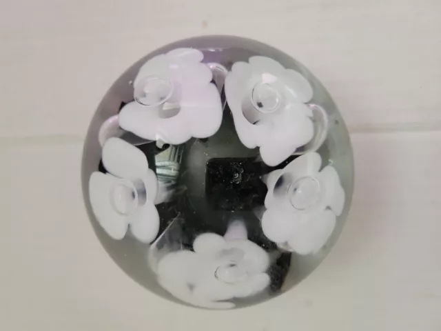 Vintage Black & White Trumpet Flowers Art Glass Paperweight Joe St. Claire Vgc