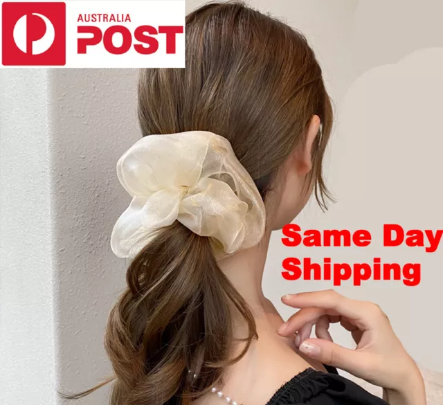 Large OVERSIZE Scrunchies chiffon Elastic Hair Hair Bands Rope Tie Ponytail gold