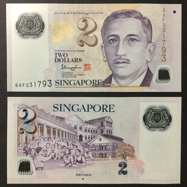 2017 Singapore 2 Dollars Polymer P-New Unc+ + +W/1 Solid Star Education Tharman