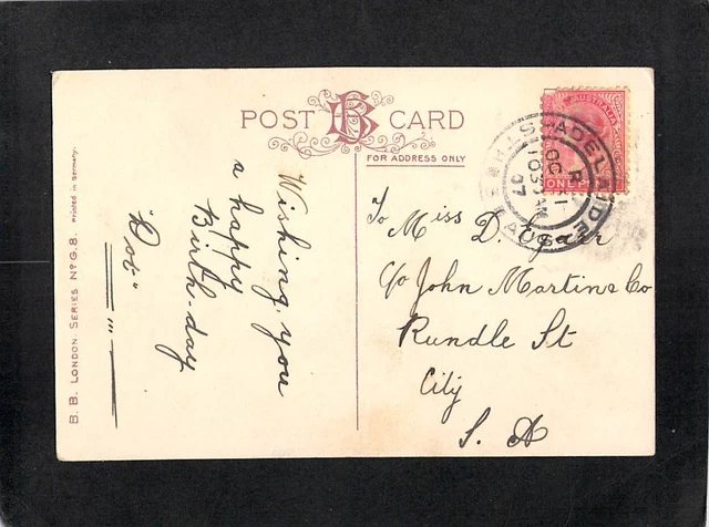 B4937 UK Grasmere Lake and Nab Scar pu1907 Adelaide Aust vintage postcard 2