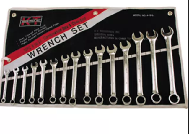 Wrench Set, 15 Piece MM Combination, 8mm to 22mm, Heavy Duty Canvas Holder