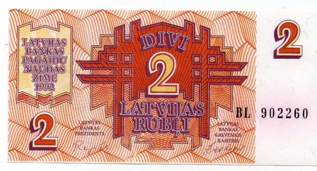 Billete de  Letonia 2 Rublos 1992  Serie BLsin Circular Ref. 203