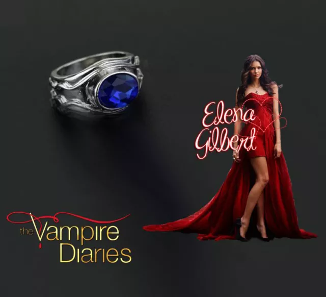 The Vampire Diaries Elena Gilbert Oval Blue Sapphire Silver Plated Daylight Ring