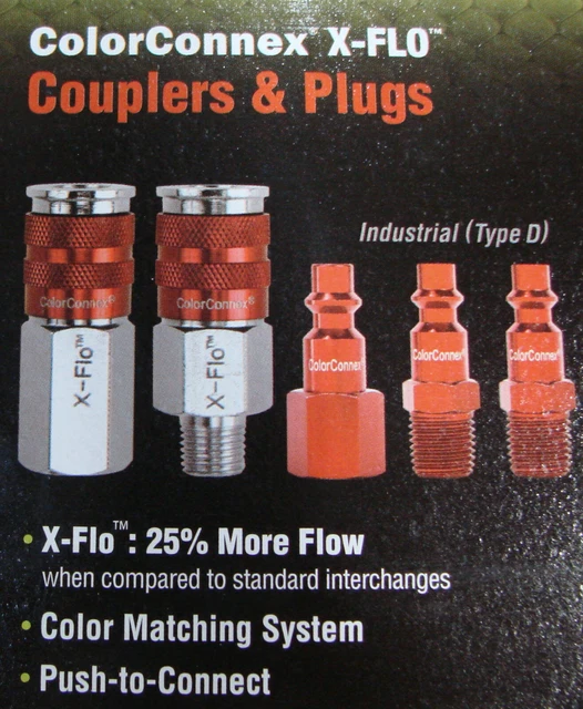 FLEXZILLA XFLO TYPE D AIR HOSE CONNECTORS/ PLUGS 5 pc SET Color
