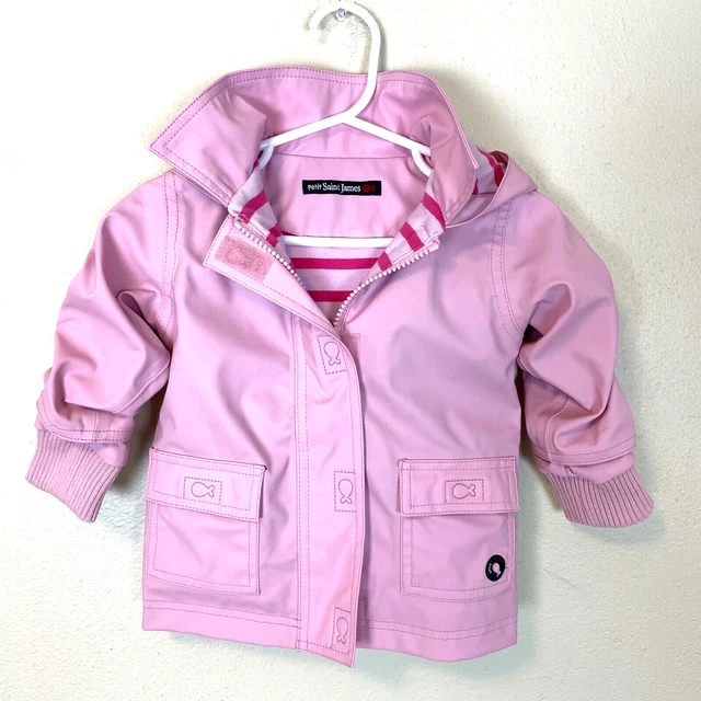 Petit Saint James Girls Jacket Rain Coat Pink Hooded Hood Baby Raincoat 6 months