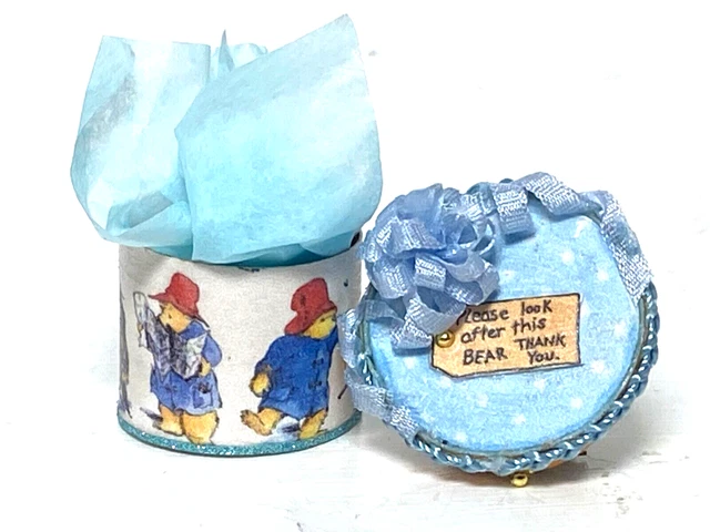 Artisan Paddington Bear Gift Box 1:12 Dollhouse Mini Signed OOAK  '23