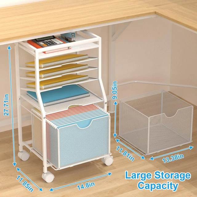 Rolling File Cart, 6-Tier Under Desk Organizer op afsluitbare wielen Rolling File Cart, 6-Tier Under Desk Organizer op afsluitbare wielen