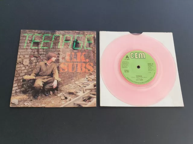 Uk Subs - Teenage 1980 Uk Press 7" Pink Vinyl Record Single Ex