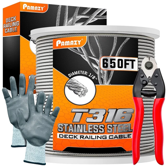 650FT 1/8” T316 Premium Stainless Steel Deck Stair Railing Cable Kit & Cutter