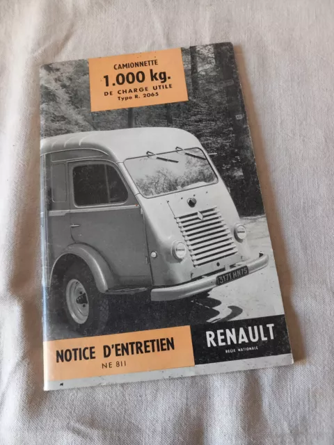notice conduite et entretien 1958  camionnette  RENAULT 1000 kg - R 2065