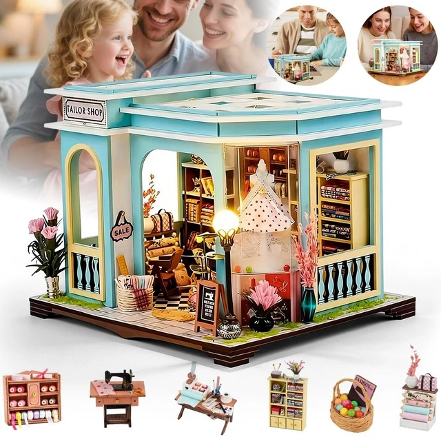 TAILOR SHOP BUILDING Set Dollhouse Kit Handmade 3D Educational for ...