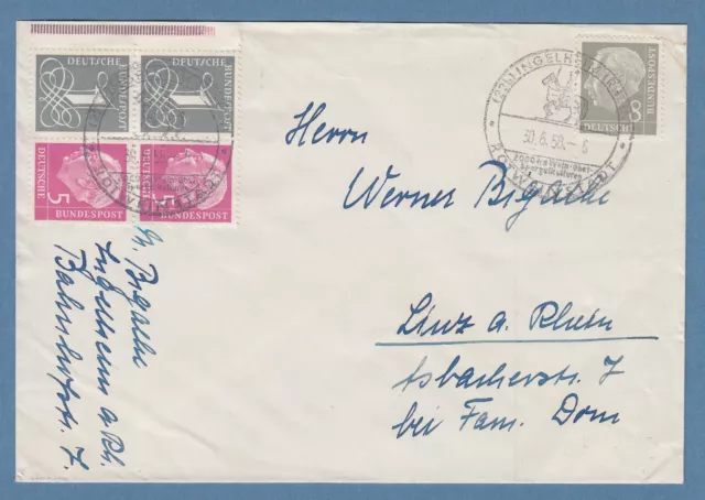 Bund Heuss Zusammendruck W17X 2-fach in MIF auf Brief aus Ingelheim / Rhein 1958