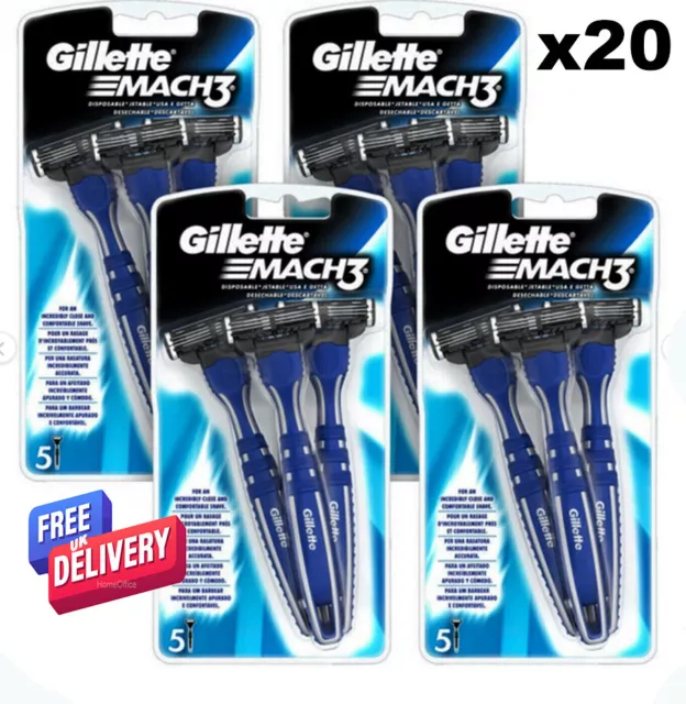 20 x Gillette Mach3 Disposable Razor Mens Shaving Handled Razors Blades