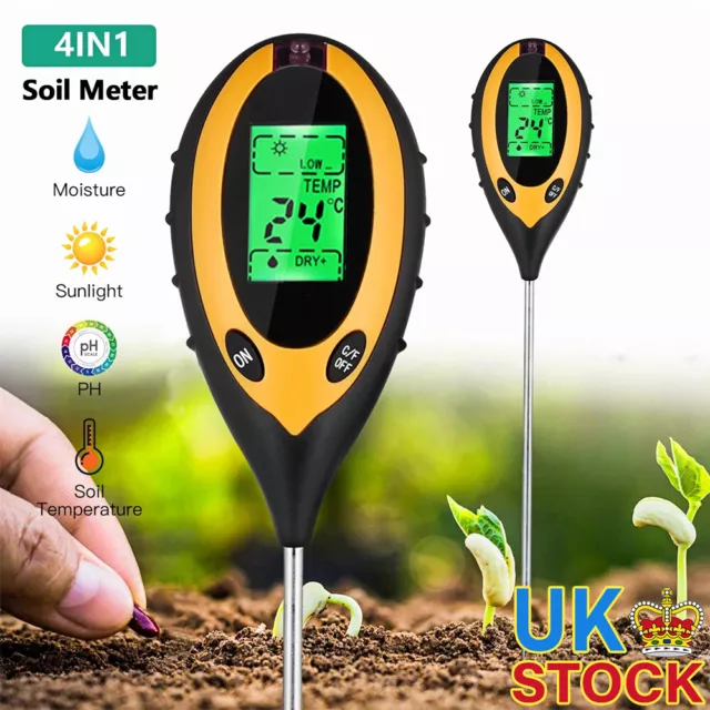 4 in1 Soil Soil PH Meter LCD Digital pH Temperature Sunlight Fertility Tester UK