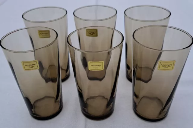 Luminarc France Gläser 6St. Wassergläser Saftgläser Rauchglas 70er Jahre Vintage