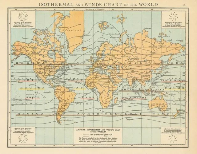 Isothermal and Winds chart of the world. THE TIMES 1895 old antique map