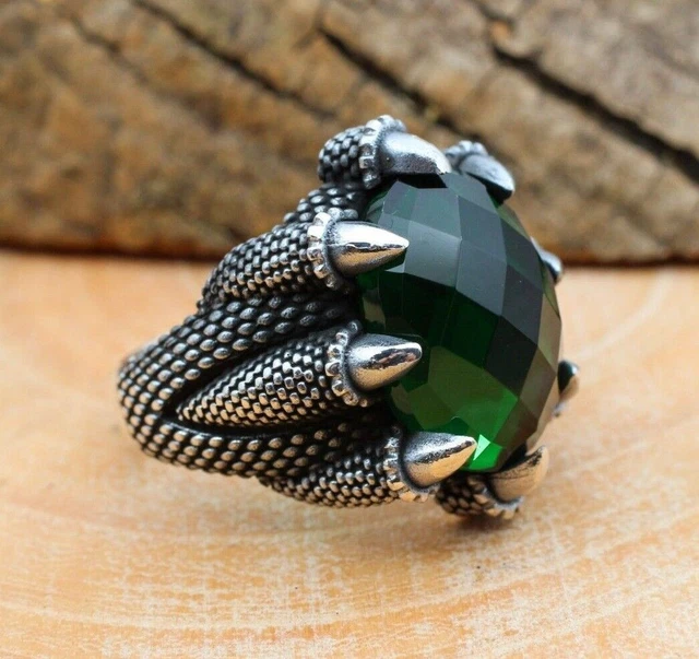 Bague pour homme émeraude faite à la main en argent sterling 925 avec...