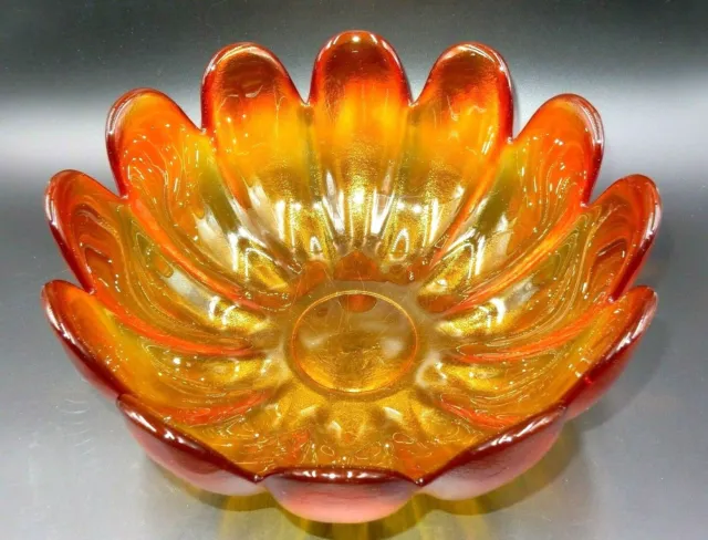 Vintage Mid Century Modern Amberina Indiana Handcraft Glass Lotus Flower Bowl